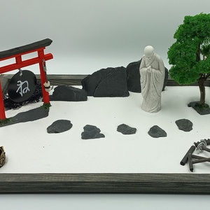 Japánkert (nagy)- gongos torii kapuval, szerzetessel, füstölővel és fával - otthon & életmód - dekoráció - dísztárgy - Meska.hu