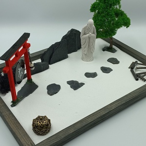 Japánkert (nagy)- gongos torii kapuval, szerzetessel, füstölővel és fával - otthon & életmód - dekoráció - dísztárgy - Meska.hu