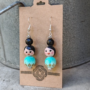 Kokeshi babás fülbevaló, türkiz II. - Meska.hu