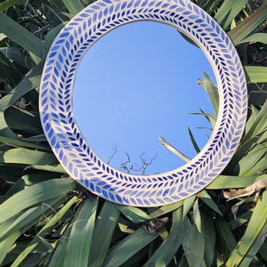 Kék leveles tükör  - otthon & életmód - fürdőszoba - mosdótál - Meska.hu