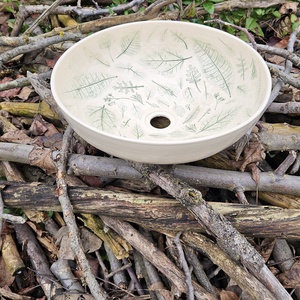 Kerámia mosdótál levéllenyomatokkal - otthon & életmód - fürdőszoba - mosdótál - Meska.hu