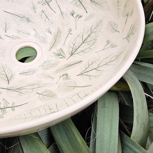 Kerámia mosdótál levéllenyomatokkal - otthon & életmód - fürdőszoba - mosdótál - Meska.hu