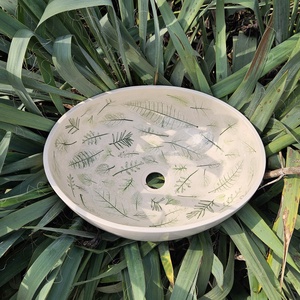 Ovális kerámia mosdótál levéllenyomatokkal - Meska.hu