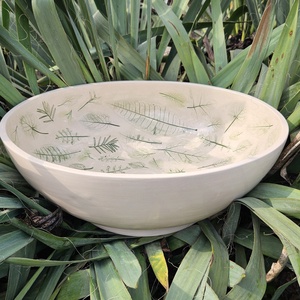 Ovális kerámia mosdótál levéllenyomatokkal - otthon & életmód - fürdőszoba - mosdótál - Meska.hu