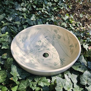 Kerámia mosdótál levéllenyomatokkal - Meska.hu