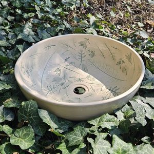 Kerámia mosdótál levéllenyomatokkal - otthon & életmód - fürdőszoba - mosdótál - Meska.hu
