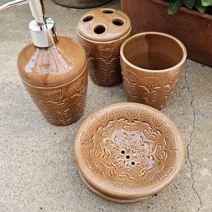 Fürdőszobai kiegészítő szett - otthon & életmód - fürdőszoba - szappantartó - Meska.hu