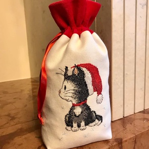 Mikulás zsák - piros, Karácsony, Mikulás, Mikulás zsák, Hímzés, Varrás, MESKA
