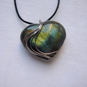 Labradorit szív medál, Ékszer, Nyaklánc, Medál, Ékszerkészítés, Fémmegmunkálás, MESKA