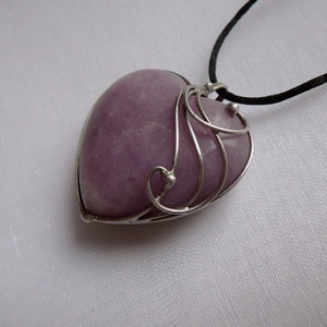 Lepidolit szív medál, Ékszer, Nyaklánc, Medálos nyaklánc, Ékszerkészítés, Fémmegmunkálás, MESKA