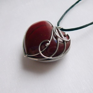 Vörös jáspis szív medál, Ékszer, Nyaklánc, Medálos nyaklánc, Ékszerkészítés, Fémmegmunkálás, MESKA