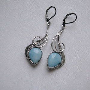 Kék opál fülbevaló - ékszer - fülbevaló - lógó fülbevaló - Meska.hu