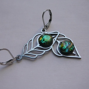 Abalon pávatoll fülbevaló - ékszer - fülbevaló - lógó fülbevaló - Meska.hu