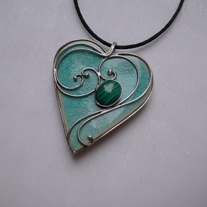 Malachit szív medál - ékszer - nyaklánc - medálos nyaklánc - Meska.hu