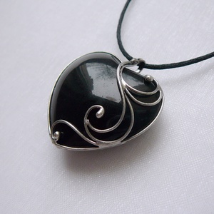 Obszidián szív medál - Meska.hu