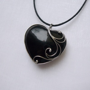 Obszidián szív medál - ékszer - nyaklánc - medálos nyaklánc - Meska.hu
