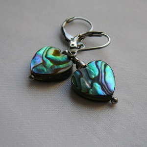 Abalon szív fülbevaló, Ékszer, Fülbevaló, Lógó fülbevaló, Ékszerkészítés, MESKA