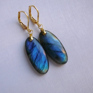 Labradorit fülbevaló - ékszer - fülbevaló - lógó csepp fülbevaló - Meska.hu