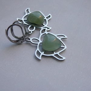 Aventurin teknős fülbevaló, Ékszer, Fülbevaló, Lógó fülbevaló, Ékszerkészítés, Fémmegmunkálás, MESKA