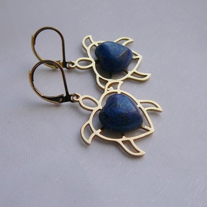 Lápisz lazuli teknős fülbevaló, Ékszer, Fülbevaló, Lógó fülbevaló, Ékszerkészítés, MESKA