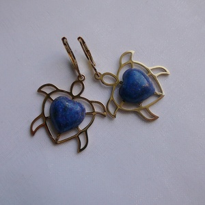 Lápisz lazuli teknős fülbevaló - ékszer - fülbevaló - lógó fülbevaló - Meska.hu