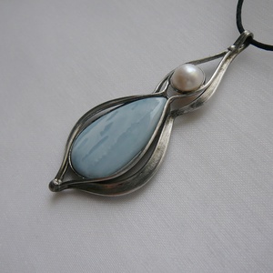 Kék opál medál, Ékszer, Nyaklánc, Medálos nyaklánc, Ékszerkészítés, Fémmegmunkálás, MESKA