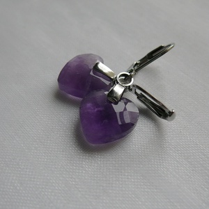 Ametiszt szív fülbevaló, Ékszer, Fülbevaló, Lógó fülbevaló, Ékszerkészítés, MESKA