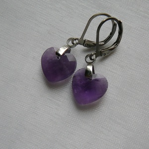 Ametiszt szív fülbevaló - ékszer - fülbevaló - lógó fülbevaló - Meska.hu