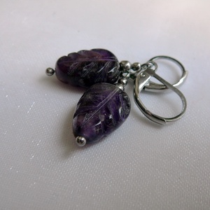 Ametiszt levél fülbevaló, Ékszer, Fülbevaló, Lógó fülbevaló, Ékszerkészítés, MESKA