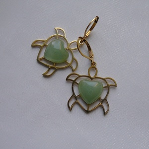 Aventurin teknős fülbevaló - ékszer - fülbevaló - lógó fülbevaló - Meska.hu