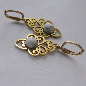 Filigrán howlit fülbevaló, Ékszer, Fülbevaló, Lógó fülbevaló, Ékszerkészítés, Fémmegmunkálás, MESKA