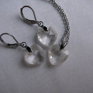 Hegyikristály szív fülbevaló - ékszer - fülbevaló - lógó fülbevaló - Meska.hu