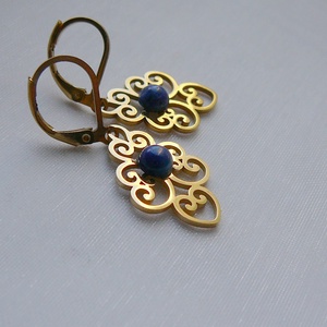 Filigrán lápisz lazuli fülbevaló - ékszer - fülbevaló - lógó fülbevaló - Meska.hu