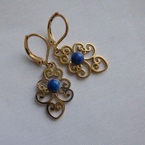 Filigrán lápisz lazuli fülbevaló - ékszer - fülbevaló - lógó fülbevaló - Meska.hu