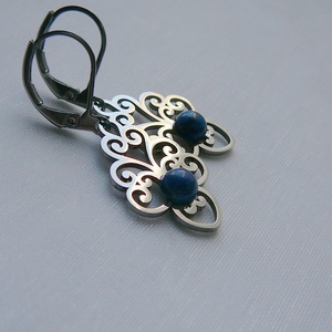 Filigrán lápisz lazuli fülbevaló - ékszer - fülbevaló - lógó fülbevaló - Meska.hu