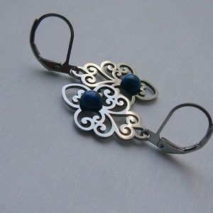 Filigrán lápisz lazuli fülbevaló, Ékszer, Fülbevaló, Lógó fülbevaló, Ékszerkészítés, MESKA