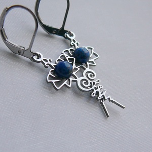 Lápisz lazuli lótusz fülbevaló - ékszer - fülbevaló - lógó fülbevaló - Meska.hu