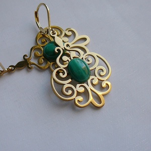 Filigrán malachit fülbevaló, Ékszer, Fülbevaló, Lógó fülbevaló, Ékszerkészítés, Fémmegmunkálás, MESKA