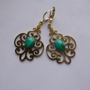 Filigrán malachit fülbevaló - ékszer - fülbevaló - lógó fülbevaló - Meska.hu