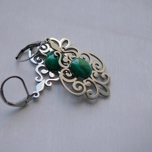 Filigrán malachit fülbevaló - ékszer - fülbevaló - lógó fülbevaló - Meska.hu