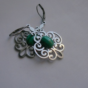 Filigrán malachit fülbevaló - ékszer - fülbevaló - lógó fülbevaló - Meska.hu