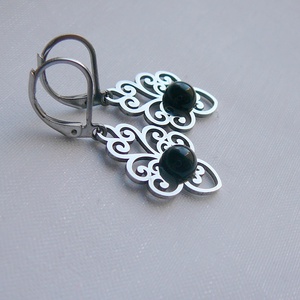 Filigrán ónix fülbevaló - ékszer - fülbevaló - lógó csepp fülbevaló - Meska.hu