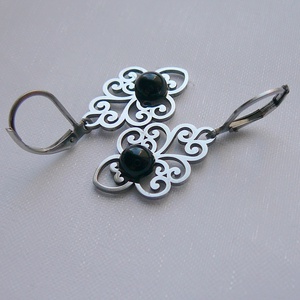 Filigrán ónix fülbevaló, Ékszer, Fülbevaló, Lógó csepp fülbevaló, Ékszerkészítés, MESKA