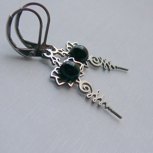 Ónix lótusz fülbevaló, Ékszer, Fülbevaló, Lógó csepp fülbevaló, Ékszerkészítés, MESKA