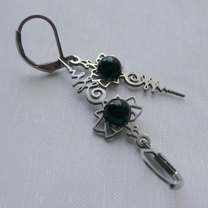 Ónix lótusz fülbevaló - ékszer - fülbevaló - lógó csepp fülbevaló - Meska.hu