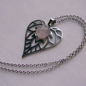 Rózsakvarc szív medálos nyaklánc, Ékszer, Nyaklánc, Medálos nyaklánc, Ékszerkészítés, MESKA