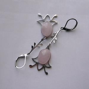 Rózsakvarc tulipán fülbevaló - ékszer - nyaklánc - medálos nyaklánc - Meska.hu