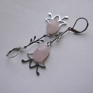 Rózsakvarc tulipán fülbevaló, Ékszer, Nyaklánc, Medálos nyaklánc, Ékszerkészítés, MESKA