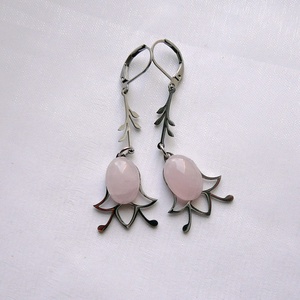 Rózsakvarc tulipán fülbevaló - ékszer - nyaklánc - medálos nyaklánc - Meska.hu