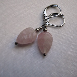 Rózsakvarc levél fülbevaló - ékszer - nyaklánc - medálos nyaklánc - Meska.hu